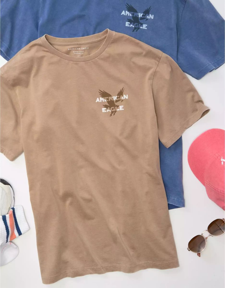 T Shirt Graphique American Eagle AE Super Soft Logo Marron Homme | ZSP-67640120